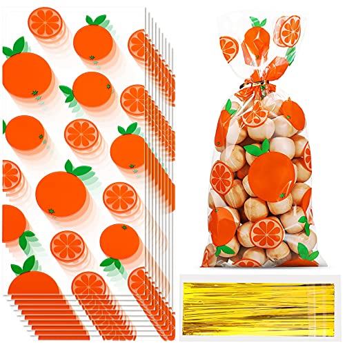 Willbond 100 Pieces Cellophane Treat Bags Little Cutie Treat Bags Little Cutie Party Favor Bags Plastic Cello Bags Cellophane Bags with 100 Pieces Twist Ties for Little Cutie Baby Shower Decorations