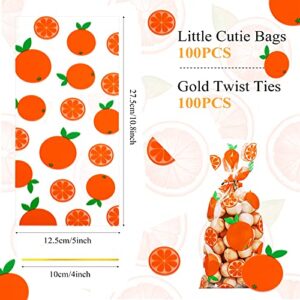 Willbond 100 Pieces Cellophane Treat Bags Little Cutie Treat Bags Little Cutie Party Favor Bags Plastic Cello Bags Cellophane Bags with 100 Pieces Twist Ties for Little Cutie Baby Shower Decorations