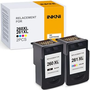 inkni remanufactured ink cartridge replacement for canon pg-260 xl cl-261 xl 260xl 261xl ink for pixma ts5320 ts6420 tr7020 all in one wireless printer (black tri-color, 2-pack)