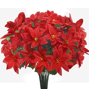artflower 6 pack red artificial poinsettia bushes 14.6'' silk artificial poinsettia bouquet fake poinsettia plant christmas flowers for home garden indoor outdoor christmas decorations