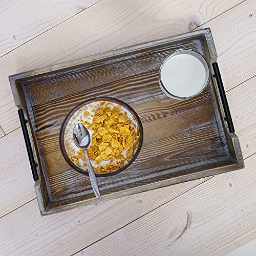 lofekea Serving Tray with Handles, Wooden Tray 15.7"x12" Coffee Table Tray Rustic Tray Vintage Serving Trays for Home Decorative Farmhouse Tray with 2 Round Coasters