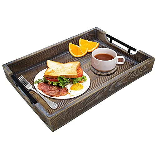 lofekea Serving Tray with Handles, Wooden Tray 15.7"x12" Coffee Table Tray Rustic Tray Vintage Serving Trays for Home Decorative Farmhouse Tray with 2 Round Coasters