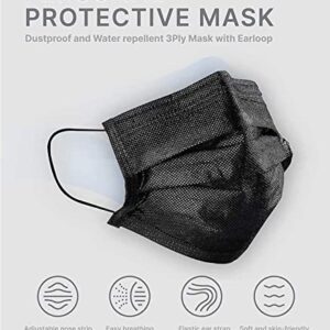 RIDAMON Black Disposable Face Masks 100 PCS Face Protection Masks 3 Ply Face Masks for Adults