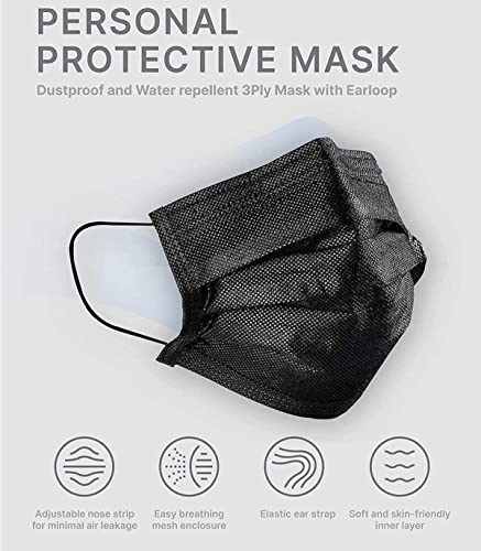 RIDAMON Black Disposable Face Masks 100 PCS Face Protection Masks 3 Ply Face Masks for Adults