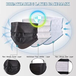 RIDAMON Black Disposable Face Masks 100 PCS Face Protection Masks 3 Ply Face Masks for Adults