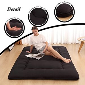 XICIKIN Japanese Floor Mattress, Japanese Futon Mattress Foldable Mattress, Roll Up Mattress Tatami Mat with Washable Cover, Easy to Store and Portable for Camping, Black, Twin Full Queen