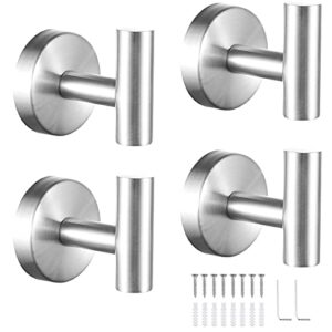 JBCLXXW 4 Packs Bathroom Wall Towel Hooks No Drill Heavy Duty Robe Hook Holder SUS304 Stainless Steel (Brushed)