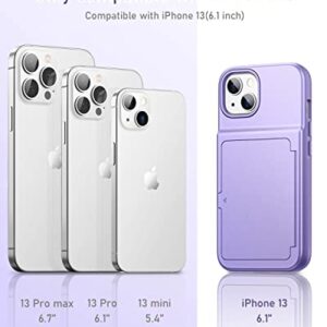 WeLoveCase for iPhone 13 / iPhone 14 Wallet Case with Credit Card Holder & Hidden Mirror, Two Layer Shockproof Heavy Duty Protection Cover Protective Case for iPhone 13/14 6.1 Inch - Light Purple