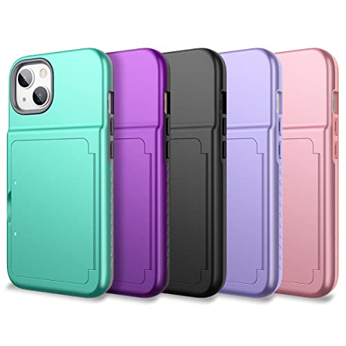 WeLoveCase for iPhone 13 / iPhone 14 Wallet Case with Credit Card Holder & Hidden Mirror, Two Layer Shockproof Heavy Duty Protection Cover Protective Case for iPhone 13/14 6.1 Inch - Light Purple