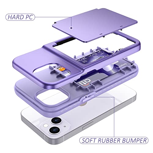 WeLoveCase for iPhone 13 / iPhone 14 Wallet Case with Credit Card Holder & Hidden Mirror, Two Layer Shockproof Heavy Duty Protection Cover Protective Case for iPhone 13/14 6.1 Inch - Light Purple