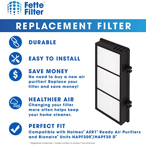 Fette Filter- AER1 Filter D Air Purifier Filters Compatible with Holmes AER1 HAPF300/HAPF30 (D Filter) and Bionaire BAP536/BAP516, Compare to parts HAPF300AH-U4R, HAP242-NUC (Pack of 4)