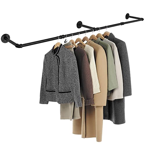 Tanice Clothes Rack Wall Mounted Clothes Rail 178cm Space-Saving Heavy Duty Industrial Pipe Clothes Bar Rack Rustic Hanging Garment Rack for Bedroom, Living room, Laundry Room