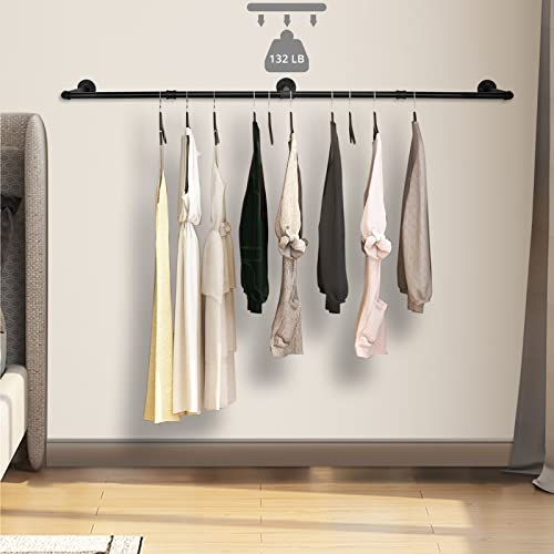 Tanice Clothes Rack Wall Mounted Clothes Rail 178cm Space-Saving Heavy Duty Industrial Pipe Clothes Bar Rack Rustic Hanging Garment Rack for Bedroom, Living room, Laundry Room