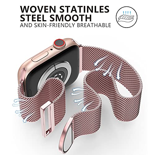 🌈🌈🌈OULUOQI for Apple Watch Band Series Ultra SE 8 7 6 5 4 3 2 1 38mm 40mm 41mm 42mm 44mm 45mm 49mm Women and Men, Stainless Steel Mesh Loop Magnetic Clasp Replacement for iWatch Band ( 38mm/40mm/41mm Rose Gold）