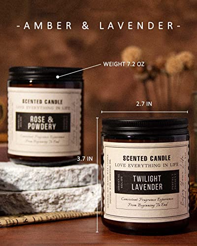 14.4oz Candles for Home Scented, Amber Candle and Lavender Candle, 100 Hours Long Lasting Soy Wax Scented Candles Gift Set for Women, Birthday Gift, Christmas Gfits