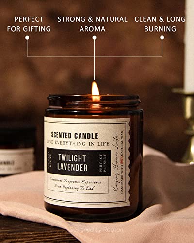 14.4oz Candles for Home Scented, Amber Candle and Lavender Candle, 100 Hours Long Lasting Soy Wax Scented Candles Gift Set for Women, Birthday Gift, Christmas Gfits