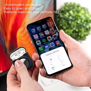 2 in 1 Silicone Protective Skin Cover Compatible with AirPod 1&2 and AirTag, Soft Comprehensive Protective Case with 2 PCS TPU Screen Protector, Anti-Scratch Anti-Fall Anti-Lost(Black)