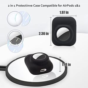 2 in 1 Silicone Protective Skin Cover Compatible with AirPod 1&2 and AirTag, Soft Comprehensive Protective Case with 2 PCS TPU Screen Protector, Anti-Scratch Anti-Fall Anti-Lost(Black)