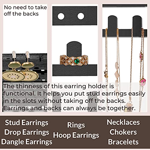 Wooden Jewelry Organizer Wall Mounted, Hanging Jewelry Organizer Earring Organizer Necklace Holder Bracelet Holder Over The Door, Jewelry Holder for Earrings, Necklaces &Rings (Black)