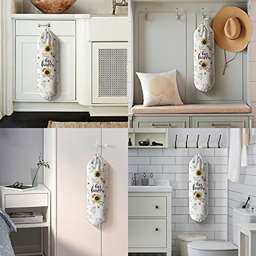 Hglian Kitchen Grocery Plastic Bag Holder and Dispenser Wall Mount Plastic bags Organizer Garbage Shopping Trash bags Storage Container keeper Cute Bee Sunflower Farmhouse Home Décor