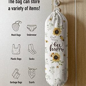 Hglian Kitchen Grocery Plastic Bag Holder and Dispenser Wall Mount Plastic bags Organizer Garbage Shopping Trash bags Storage Container keeper Cute Bee Sunflower Farmhouse Home Décor