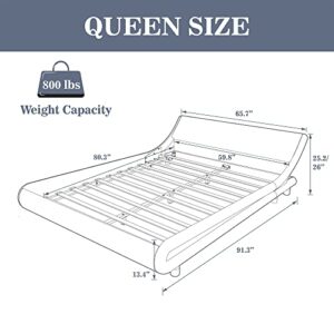 Allewie Queen Size Bed Frame with Curved Adjustable Headboard, 100% Fabric Upholstered Platform Bed, Strong Wooden Slats Support, 10-12'' Mattress Recommended, Grey