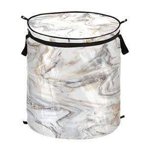 xigua marble ink texture pop up laundry hamper bucket cylindric, foldable clothes bag, folding washing bin,large capacity zipper lid laundry storage basket