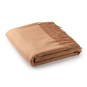 Velanio Cashmere Throw Blanket with Fringe | 60 x 54 Inch Super Soft Warm Blankets & Throws for Home, Travel | Makes A High End, Thoughtful Gift Idea | (Camel)