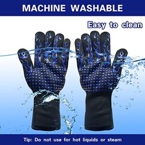 HEGO YUM BBQ Gloves,Oven Mitts-1472°F Extreme Heat Resistant Gloves for Cooking,Silicone Non-Slip Long Kitchen Oven Gloves,Used for Barbecue,Cooking,Baking,Cutting.