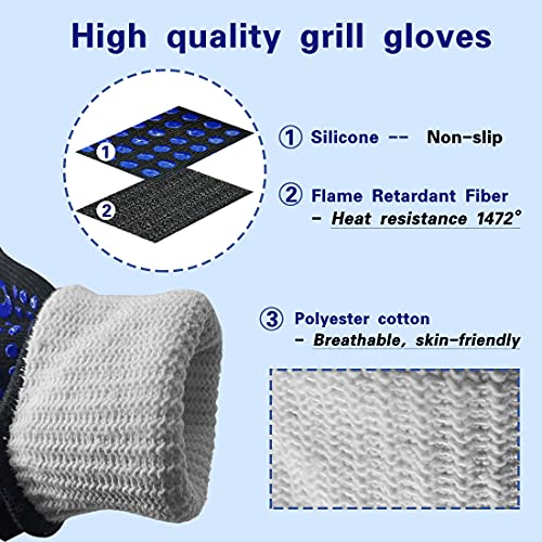 HEGO YUM BBQ Gloves,Oven Mitts-1472°F Extreme Heat Resistant Gloves for Cooking,Silicone Non-Slip Long Kitchen Oven Gloves,Used for Barbecue,Cooking,Baking,Cutting.