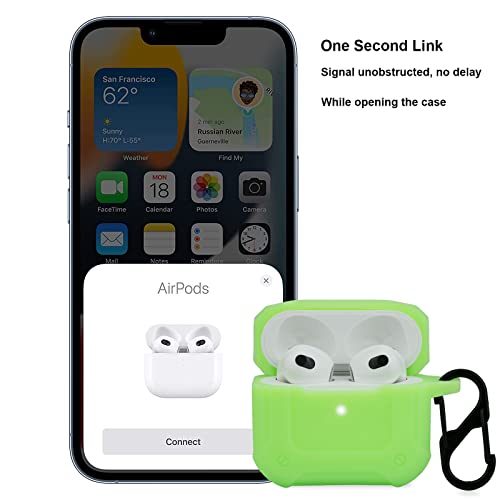 Airpod Case Cover Replacement for Airpods 3rd Generation / 3 Gen 2021, Green Silicone Protective Skin Sleeve Accessory Glow in Dark - LEFXMOPHY