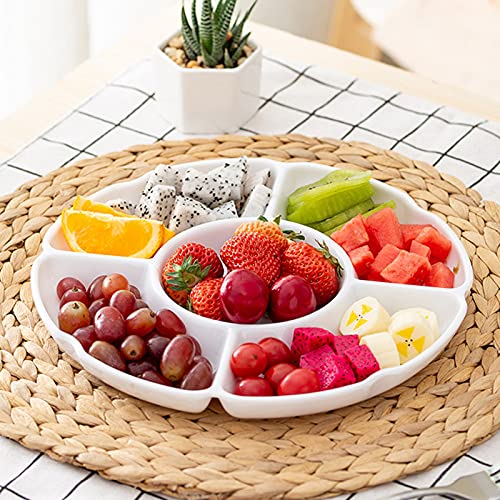 Set of 2Pcs 10 inch Melamine Serving Tray with 5 Compartments, Divided Serving Platter for Appetizer, Snack, Veggie, Fruits (White)