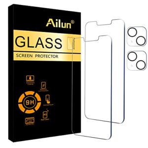 ailun 2 pack screen protector for iphone 13 [6.1 inch display] with 2 pack tempered glass camera lens protector,[9h hardness]-hd[4 pack]