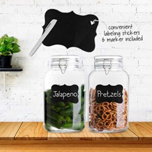 Glass Jars with Airtight Lid | Glass Airtight Food Storage Containers | Clear Leak Proof Rubber Gasket and Clamp Lid [Set of 4-1 Gallon Jars]