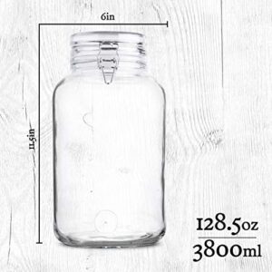 Glass Jars with Airtight Lid | Glass Airtight Food Storage Containers | Clear Leak Proof Rubber Gasket and Clamp Lid [Set of 4-1 Gallon Jars]