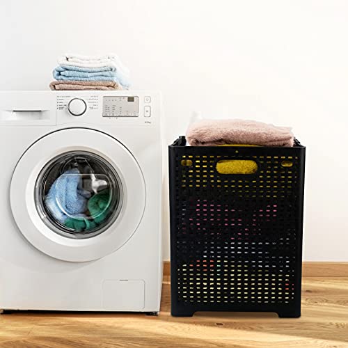 Morcte 2-Pack 42 L Folding Laundry Basket, Plastic Towel Hamper for Wet Towels, Black