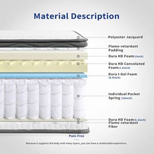 Oleesleep 13 Inch Dual Layered Gel Hybrid Memory Foam Mattress, CertiPUR-US Certified. Gray, Queen