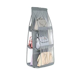 eishi handbag organizer rack for closet,hanging purse handbag storage bag,purse hanger holder,3 layers 6 grid,gray,35x35x90cm