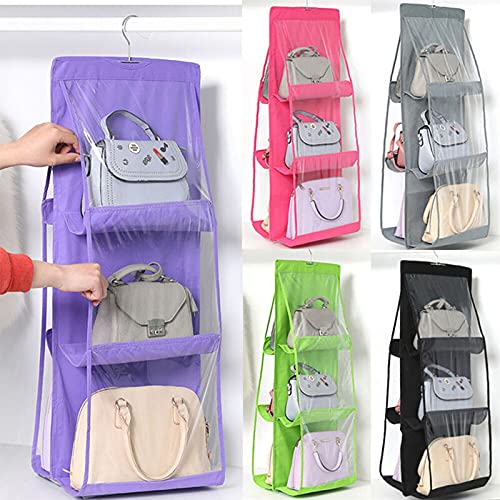 Eishi Handbag Organizer Rack for Closet,Hanging Purse Handbag Storage Bag,Purse Hanger Holder,3 Layers 6 Grid,Gray,35x35x90cm