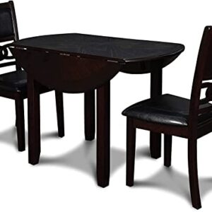 New Classic Furniture Gia Drop Leaf Dining Table with Two Chairs, 42", Ebony,EC-SOVKYDYFFO