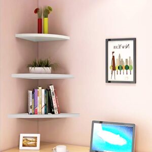 Yosoo Health Gear Set of 3 Corner Floating Wall Shelf, Wall Mounted Storage Rack White High Gloss Floating Corner Shelf Unit Bookshelves Home Furniture Office Decor for Office Living Room Bedroom