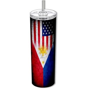 expressitbest 20oz skinny tumbler with flag of philippines filipino,pinoy - rustic & usa