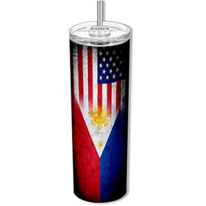 ExpressItBest 20oz Skinny Tumbler with Flag of Philippines Filipino,Pinoy - Rustic & USA