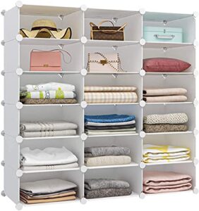 aeitc stackable closet organizer 6-shelf adjustable space saver closet storage for folded clothes and accessory,white (18 section)