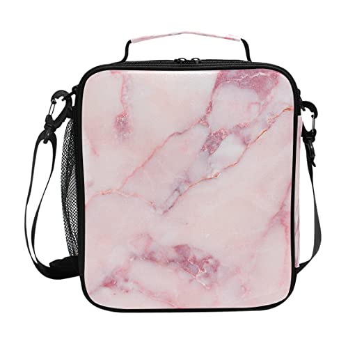 Lunch Bags for Boys Girls, Pink Marble Pattern Reusable Insulated Lunch Box Thermal Meal Tote Kit, Lunch Cooler Bag Organizer with Adjustable Shoulder Strap