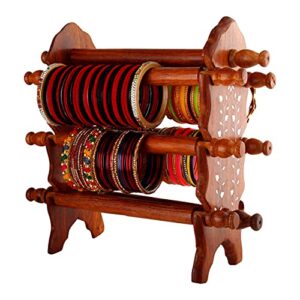 ortus handmade sheesham wood 8 rods with 6 holding wooden rods bangle holder stand 13.5 x 3.5 x 12 inches - brown