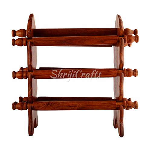 Ortus Handmade Sheesham Wood 8 Rods with 6 Holding Wooden Rods Bangle Holder Stand 13.5 x 3.5 x 12 Inches - Brown