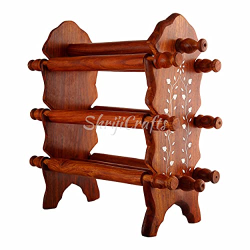 Ortus Handmade Sheesham Wood 8 Rods with 6 Holding Wooden Rods Bangle Holder Stand 13.5 x 3.5 x 12 Inches - Brown