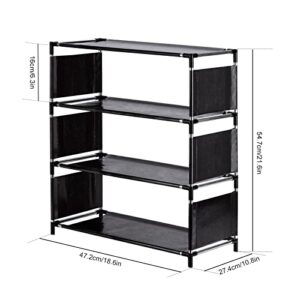 NiHome Stackable and Adjustable 4-Tier Shoe Rack, Lightweight Space-Saving Narrow Design for Small Spaces, Holds up to 8 Pairs, Ideal for Closet, Hallway, Entryway, Living Room, Bedroom (Black Fabric)