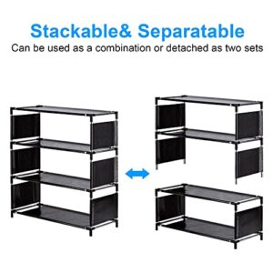 NiHome Stackable and Adjustable 4-Tier Shoe Rack, Lightweight Space-Saving Narrow Design for Small Spaces, Holds up to 8 Pairs, Ideal for Closet, Hallway, Entryway, Living Room, Bedroom (Black Fabric)